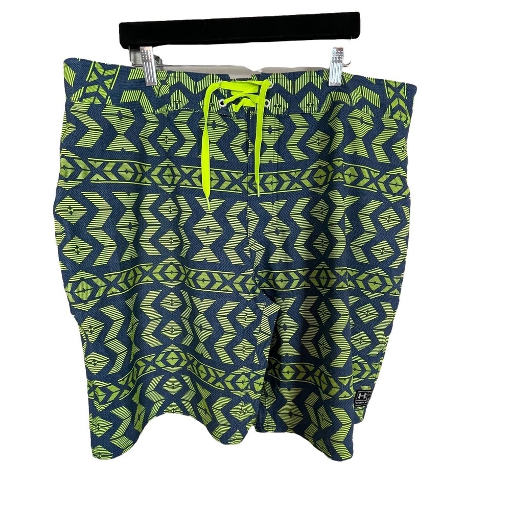 Under Armour Board Shorts Mens 40 Blue Yellow HeatGear Tribal‎ Print Surf